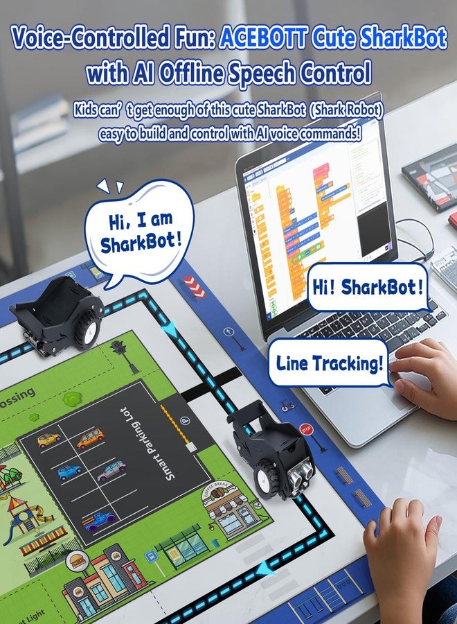 ايسبوت مجموعة ألعاب STEM SharkBot الذكية للسيارة، روبوت ESP32 قابل للتحكم الصوتي، مجموعة روبوتات للأطفال من عمر 8 إلى 12 عامًا، يدعم برمجة Arduino وACECode، هدية مثالية للأولاد والبنات في المنزل أو المدرسة. - Image 3